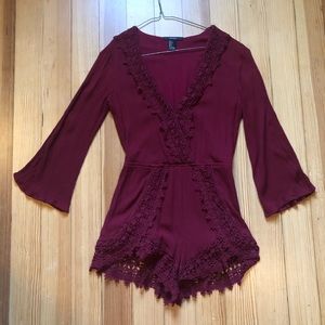bell sleeve maroon romper